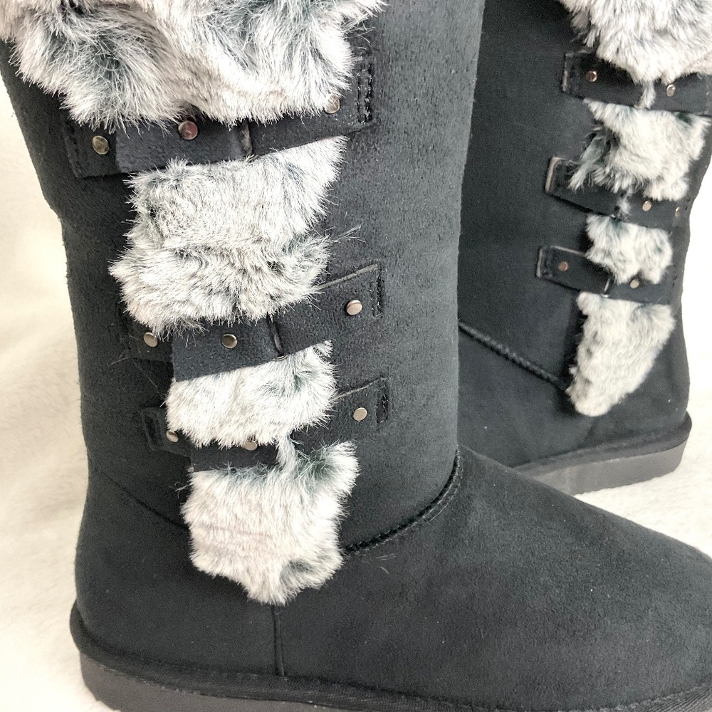 HStylish Black  Slip On Calf High Fur-Lined Waterproof Winter Snow Boot - Picture 6 of 15